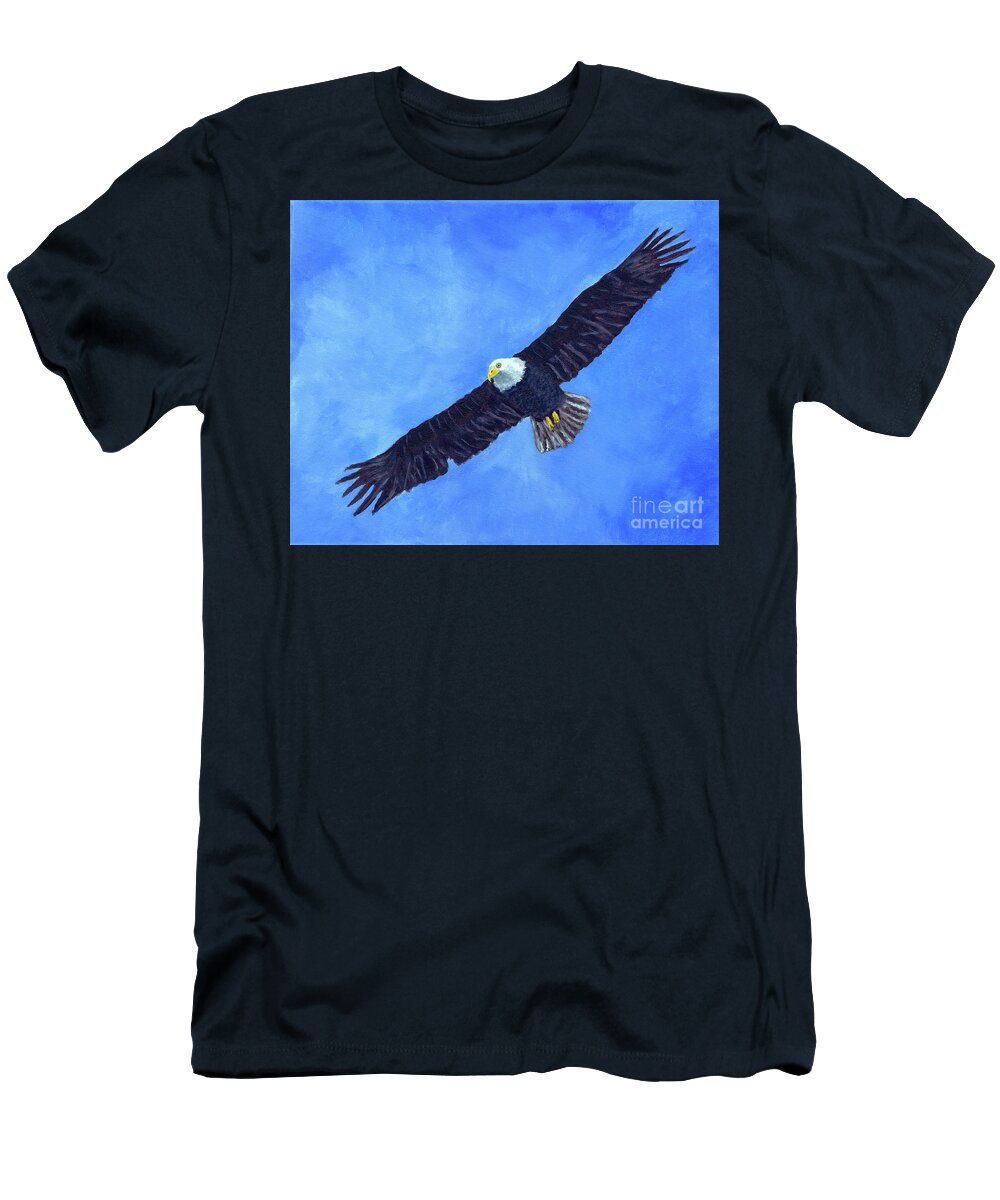 Timothy Hacker T-Shirt featuring the painting Bald Eagle In Flight by Timothy Hacker
