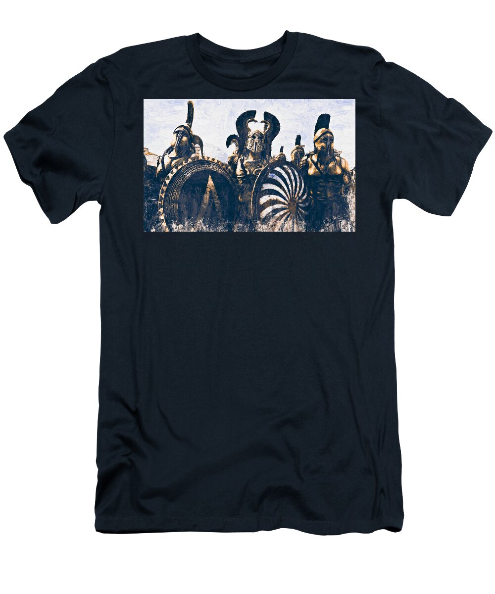 Spartan Warrior T-Shirt featuring the painting Battles of ancient Sparta - 13 by AM FineArtPrints