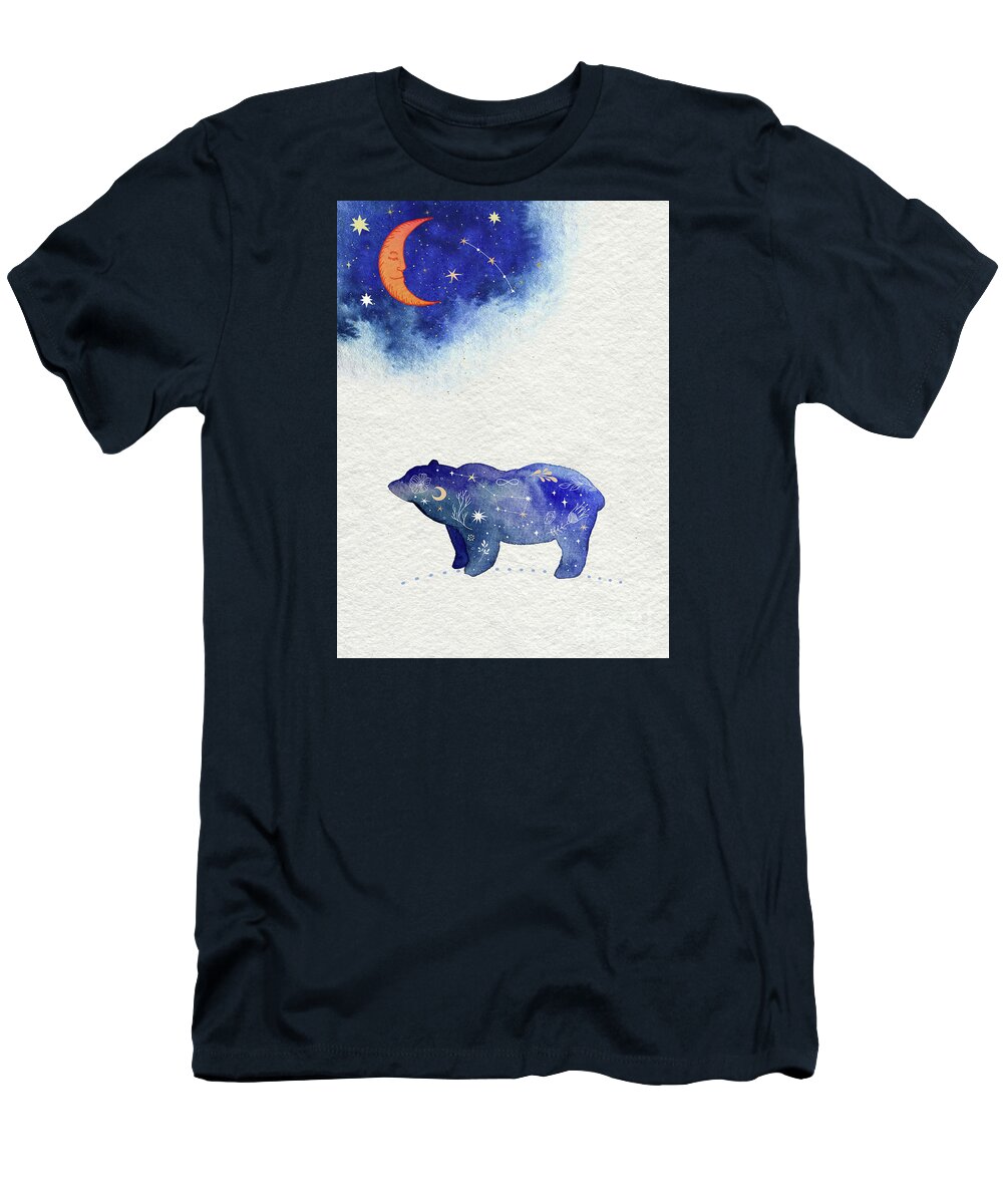 Bear And Moon T-Shirt featuring the painting Bear And Moon by Garden Of Delights