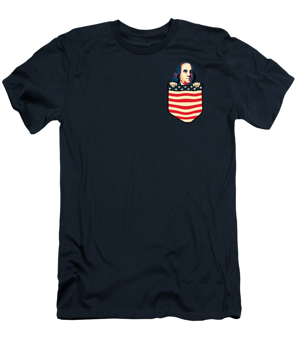 North America T-Shirt featuring the digital art Benjamin Franklin Chest Pocket by Filip Schpindel