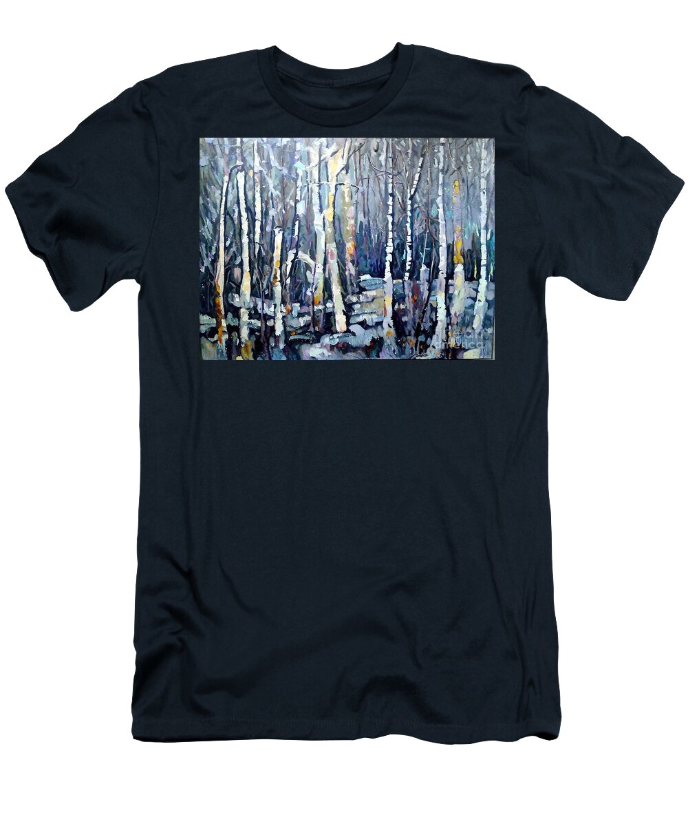 Impressionism T-Shirt featuring the painting Birches Painting Impressionism Painting Nature Landscape Modern art artist birches brushes canvas color decline drawing easel gouache high water interior landscape museum oil oil on canvas paints by N Akkash