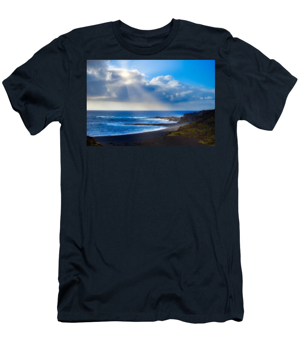 Nature T-Shirt featuring the photograph Black Sand and Sun by Judy Cuddehe