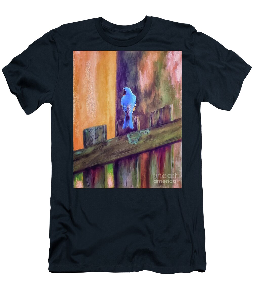 Bird T-Shirt featuring the digital art Black Throated Blue Warbler by Lois Bryan