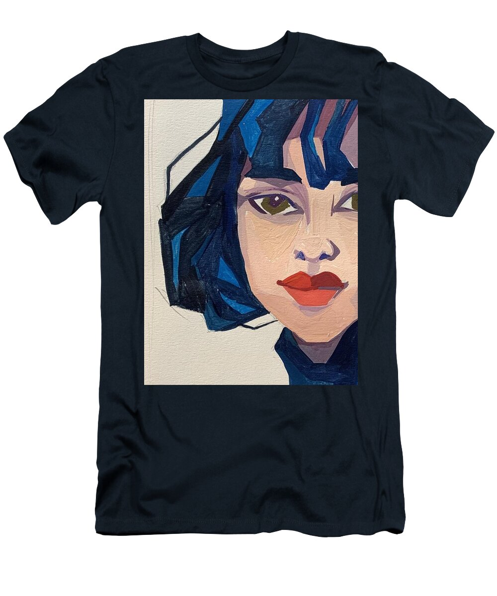 Blu T-Shirt featuring the drawing Blu Portrait by Beatrice Marinelli