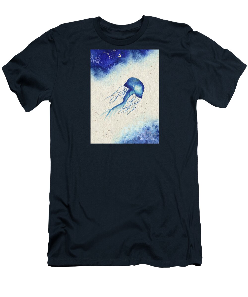 Blue Jellyfish T-Shirt featuring the painting Blue Jellyfish by Garden Of Delights