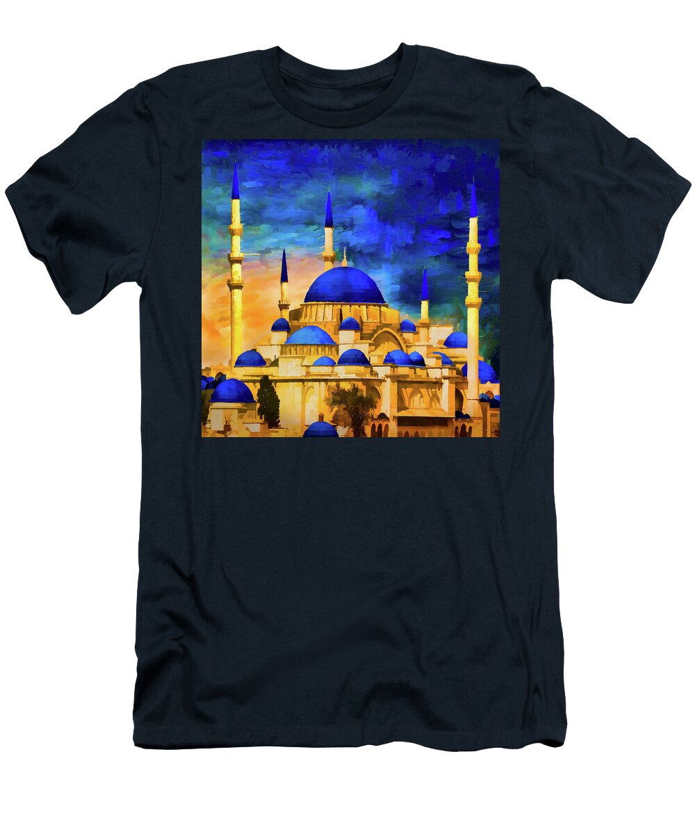 Blue T-Shirt featuring the digital art Blue Mosque by Barbara Mierau-Klein