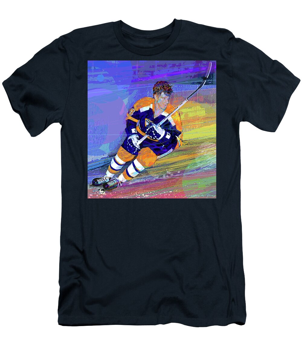 Bobby Orr T-Shirt featuring the painting Bobby Orr Boston Bruins by David Lloyd Glover