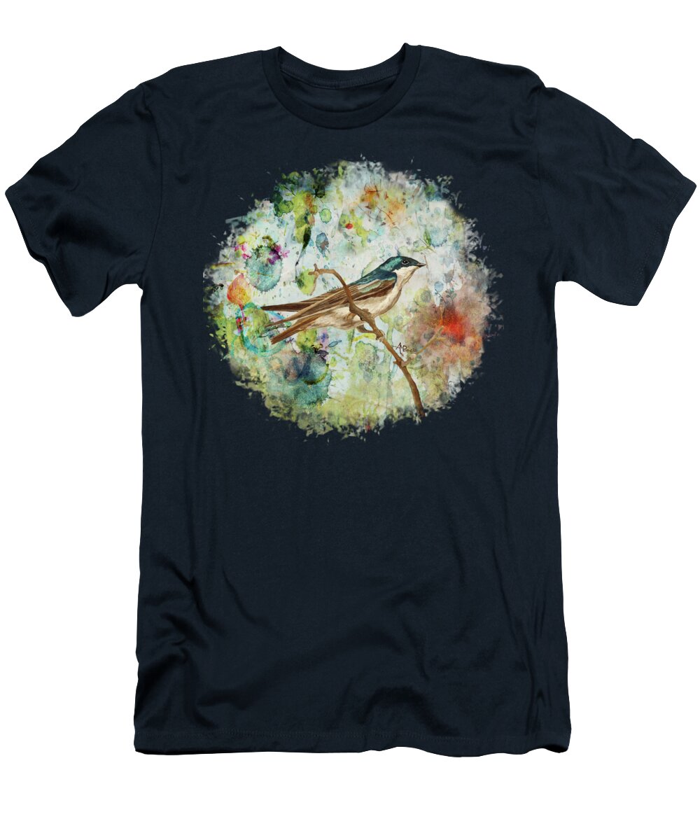 Tree Swallow T-Shirt featuring the painting Bright And Blue by Angeles M Pomata