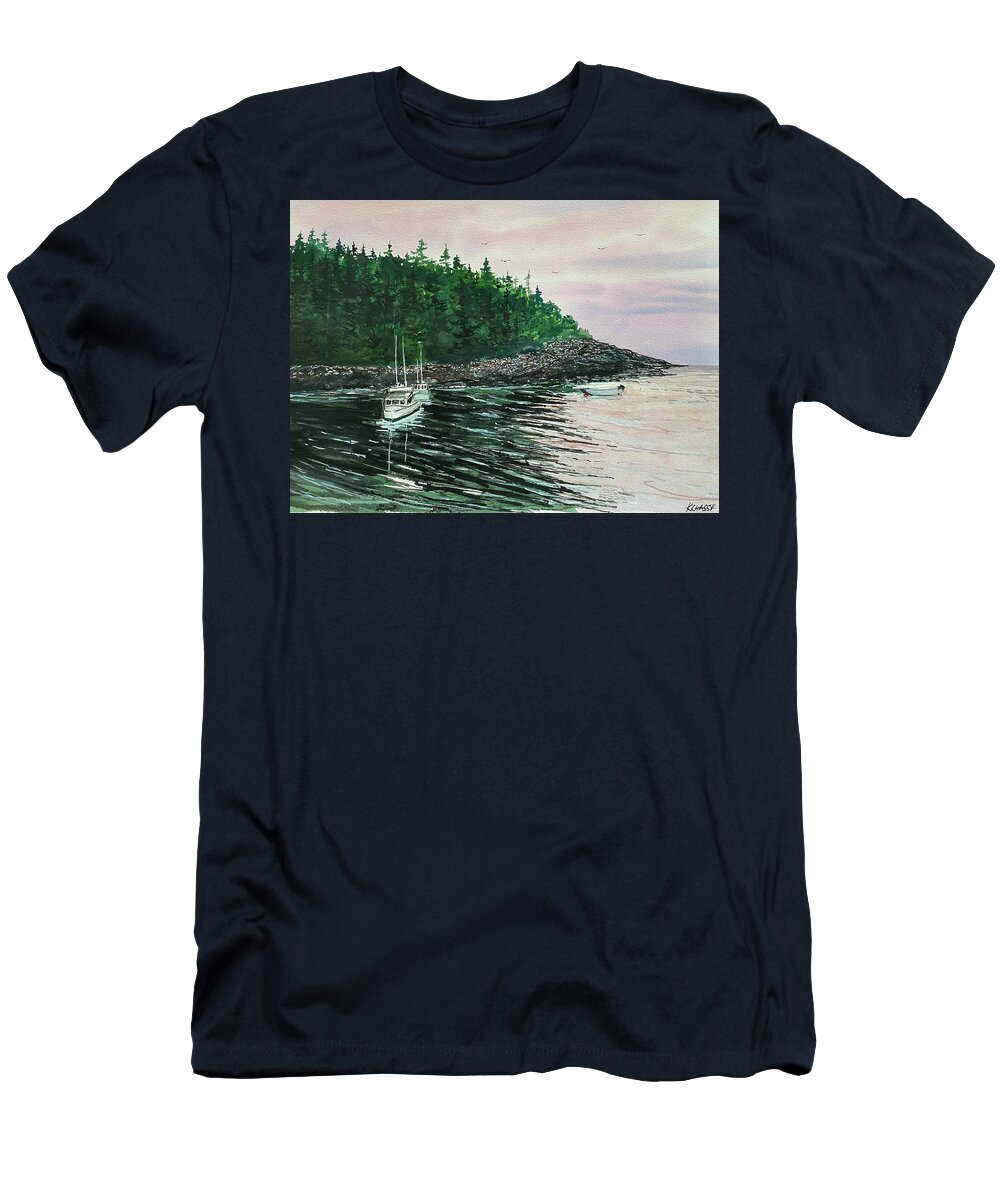 Acadia National Park T-Shirt featuring the painting Bunker Harbor, Acadia Maine by Kellie Chasse