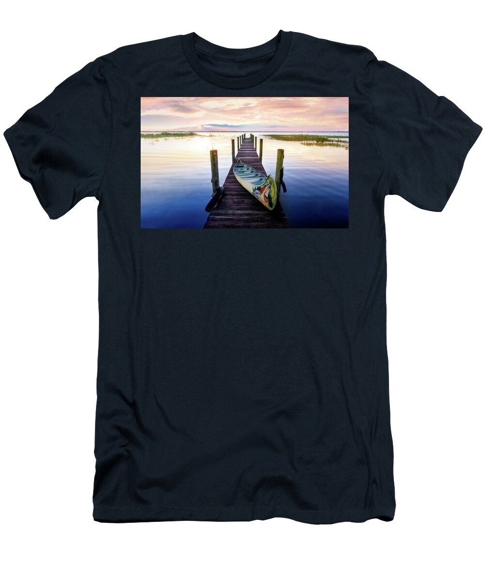 Dock T-Shirt featuring the photograph Canoe on the Dock by Debra and Dave Vanderlaan