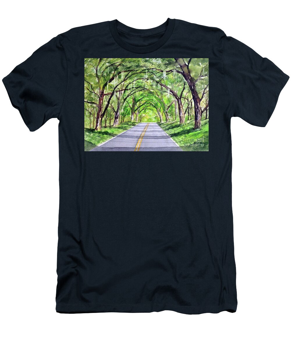 Live Oak Trees Paintings T-Shirt featuring the painting Canopy Of Live Oak Trees - Old St Augustine Road Tallahassee Florida by Bill Holkham