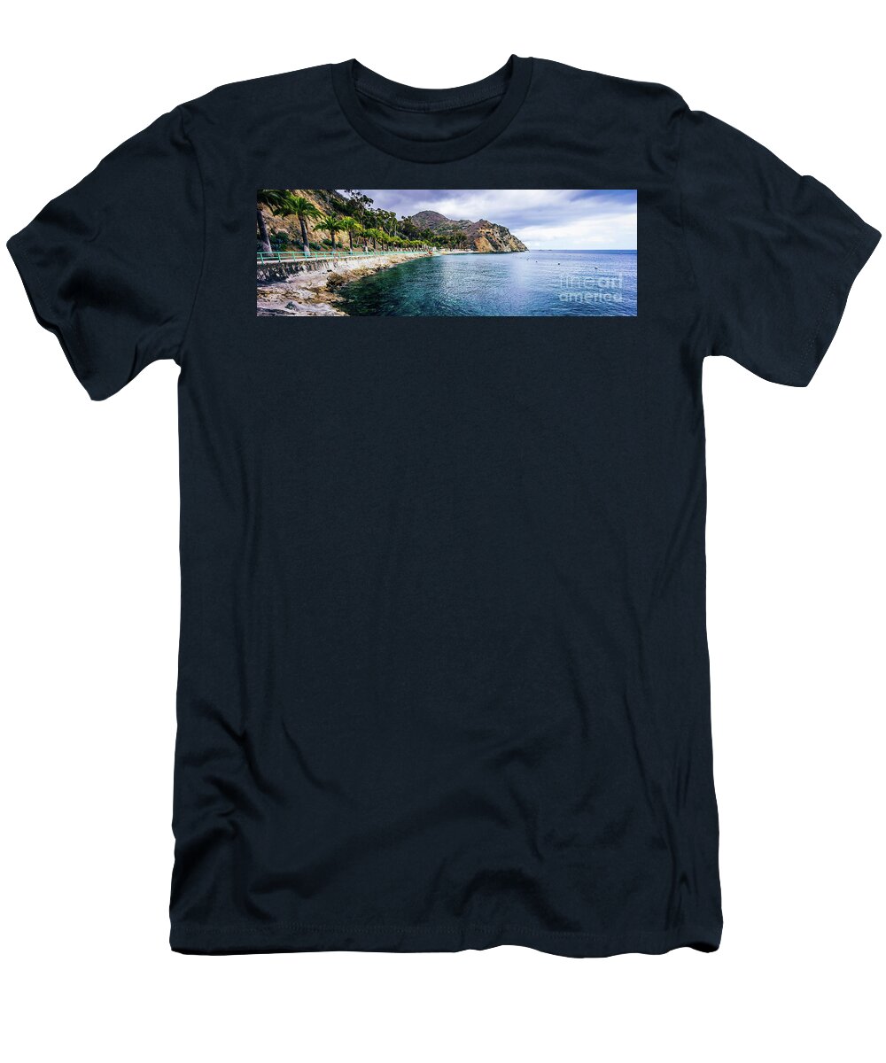 America T-Shirt featuring the photograph Catalina Island Descanso Bay Panorama Photo by Paul Velgos