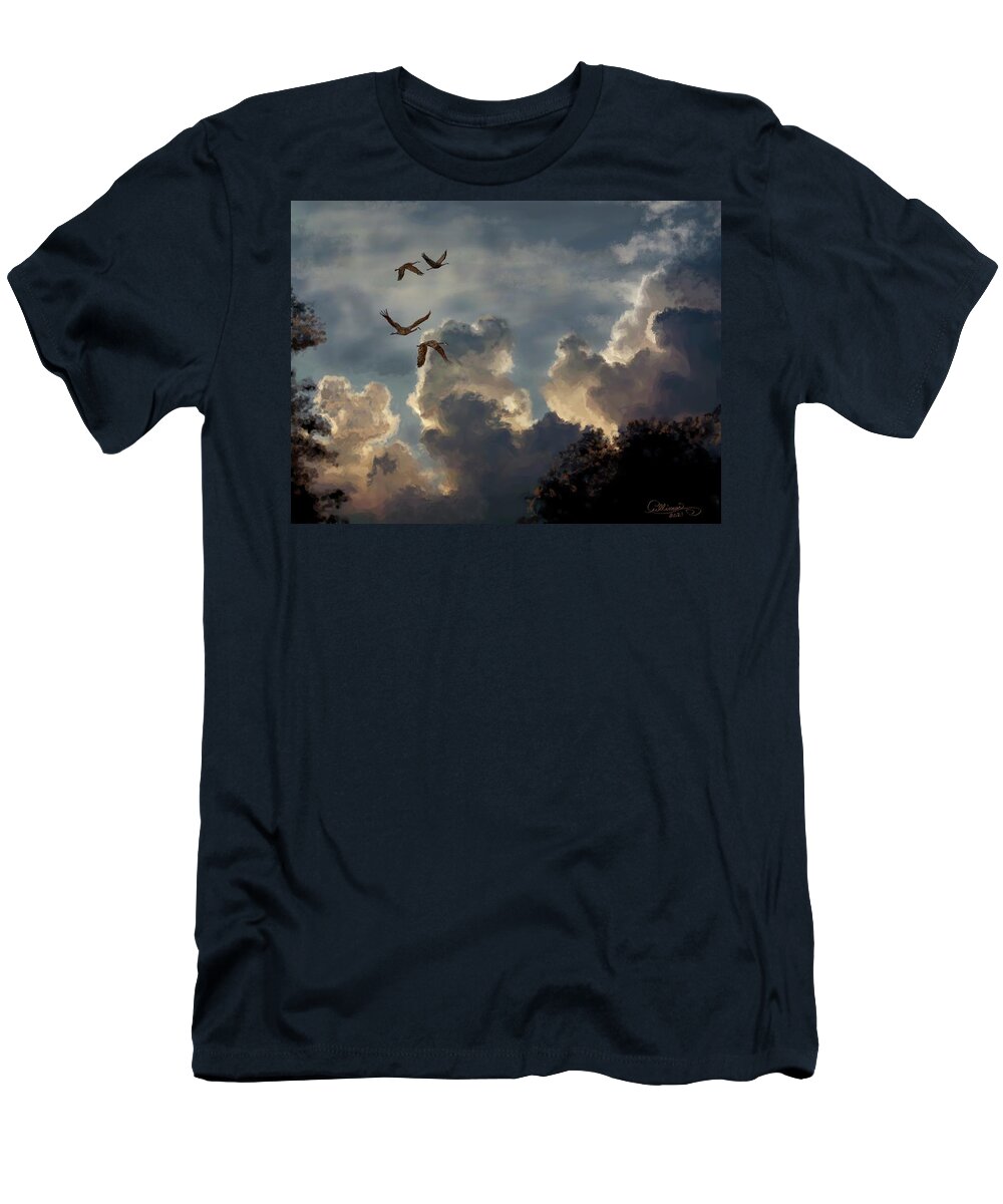 Landscape T-Shirt featuring the digital art Central Florida's Sandhill Cranes Heading Home to the Grasslands by Marilyn Cullingford