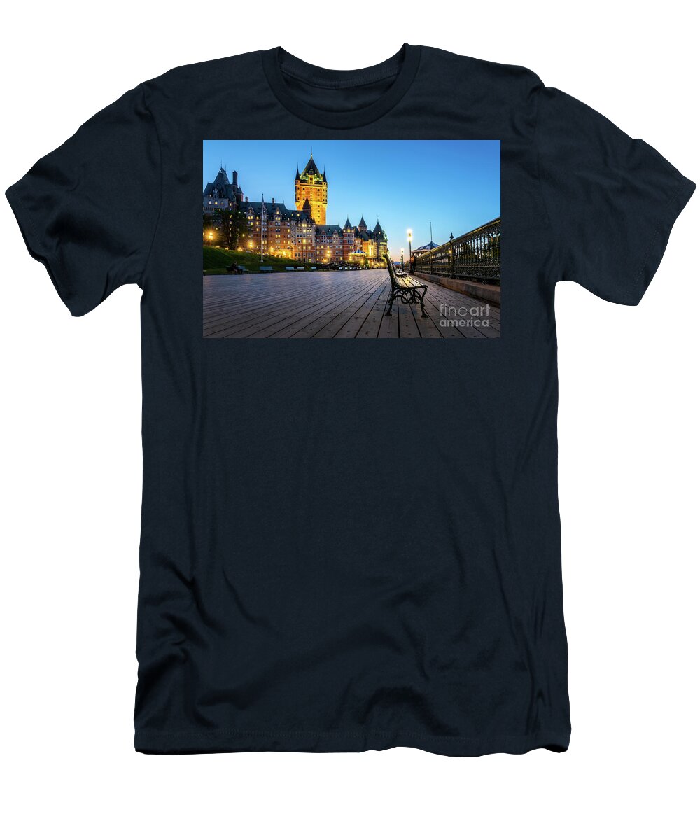 Quebec T-Shirt featuring the photograph Chateau Frontenac at night in Old Quebec by Delphimages Photo Creations