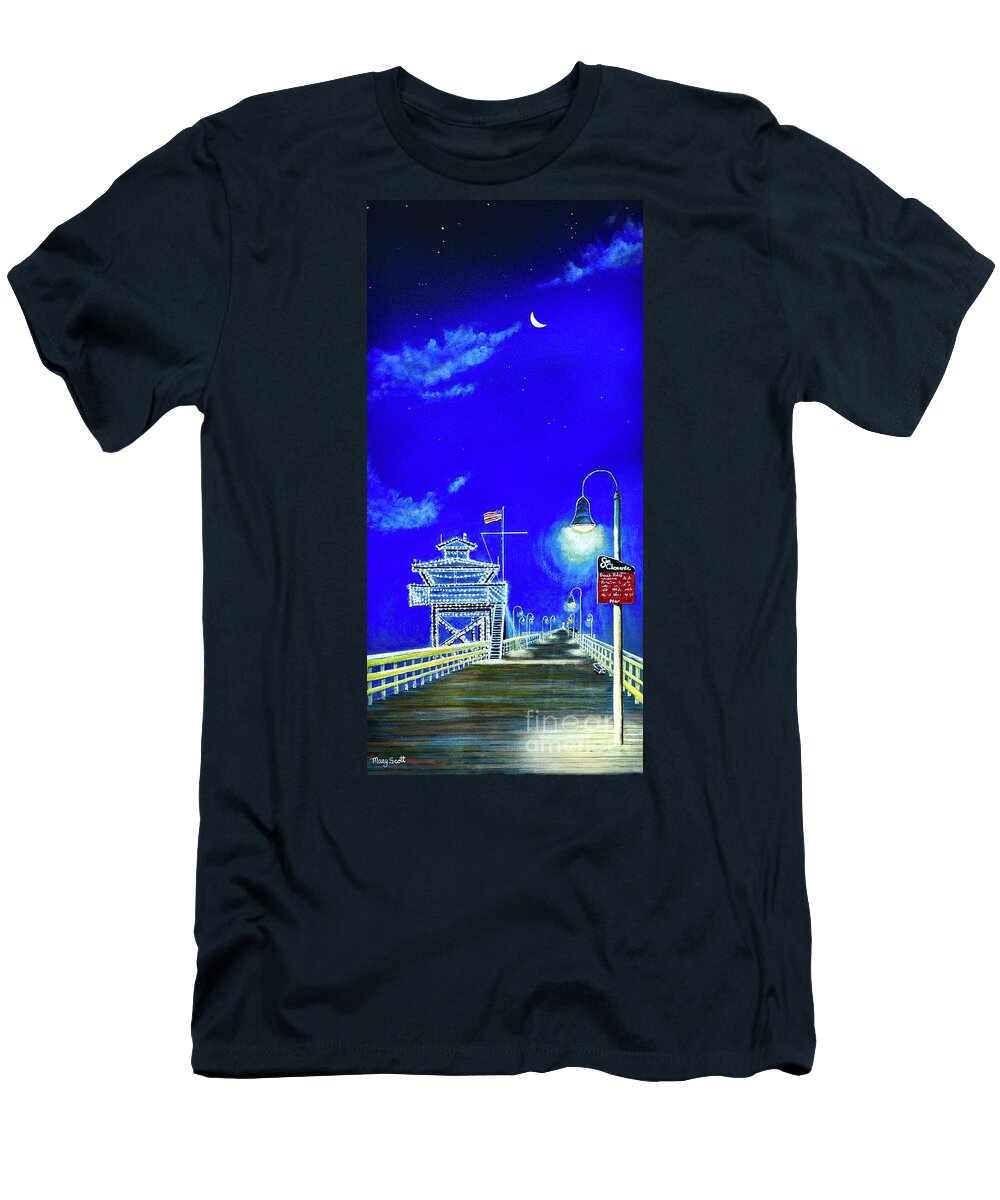 Pier T-Shirt featuring the painting Christmas at San Clemente by Mary Scott