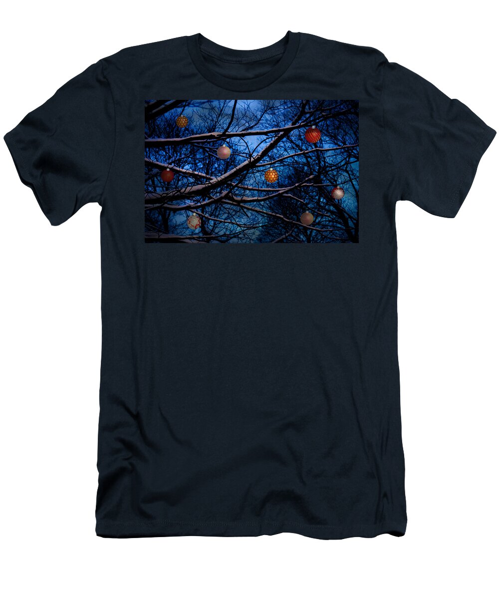 Christmas T-Shirt featuring the mixed media Christmas Dusk by Moira Law