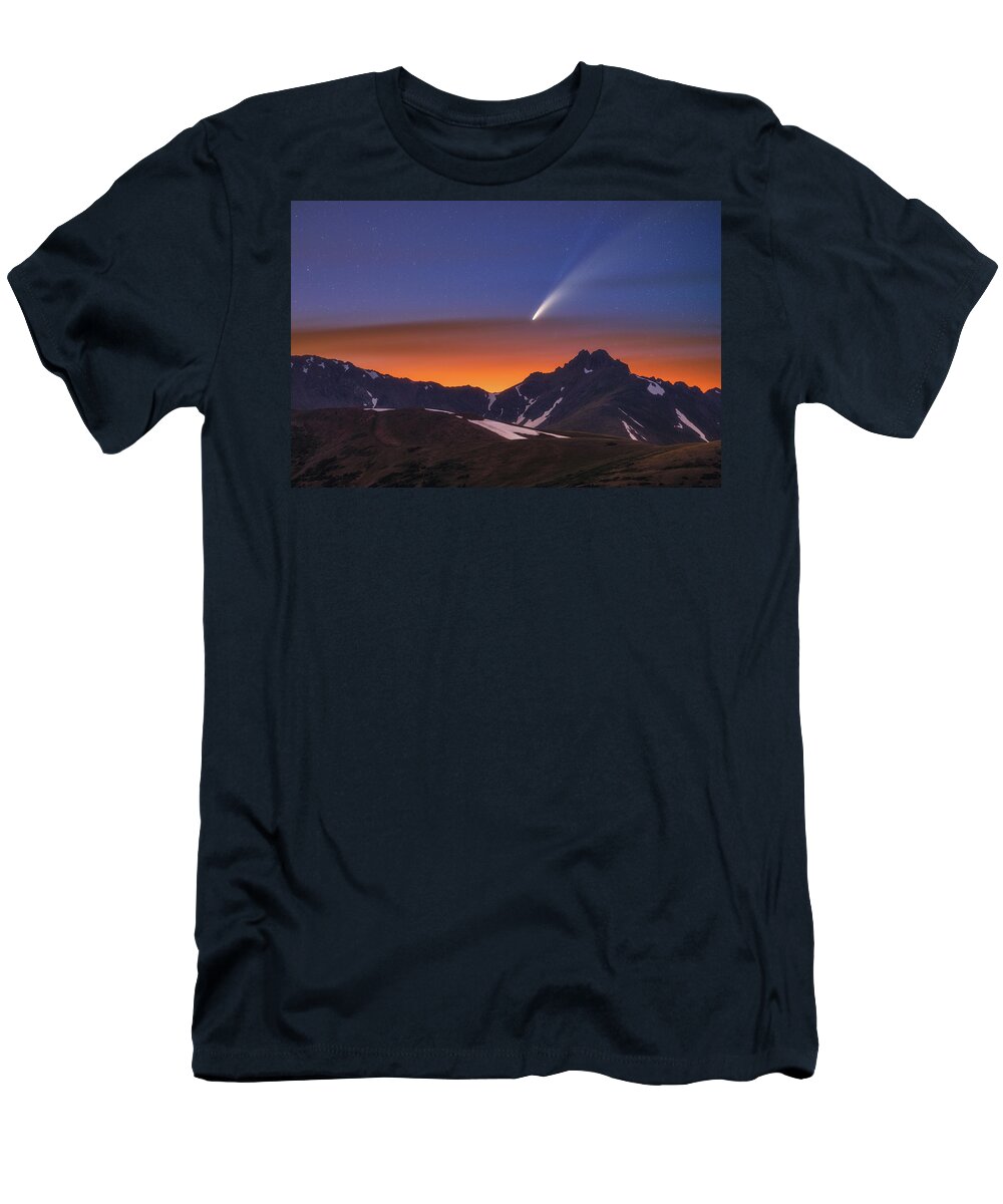 Comet Neowise T-Shirt featuring the photograph Comet Neowise Over The Citadel by Darren White