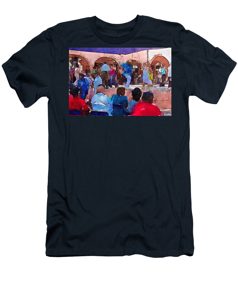 Elderly T-Shirt featuring the mixed media Community dancing party - watercolor by Tatiana Travelways