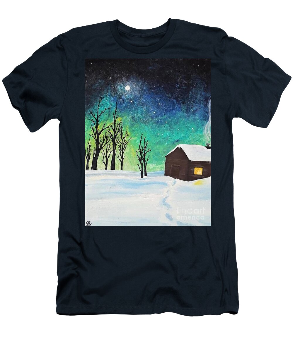 Cabin T-Shirt featuring the painting Cozy by April Reilly
