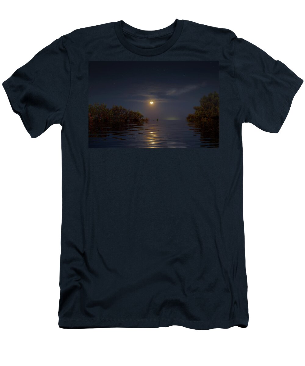 Moon T-Shirt featuring the photograph Crescent Moon Over Florida Bay by Mark Andrew Thomas