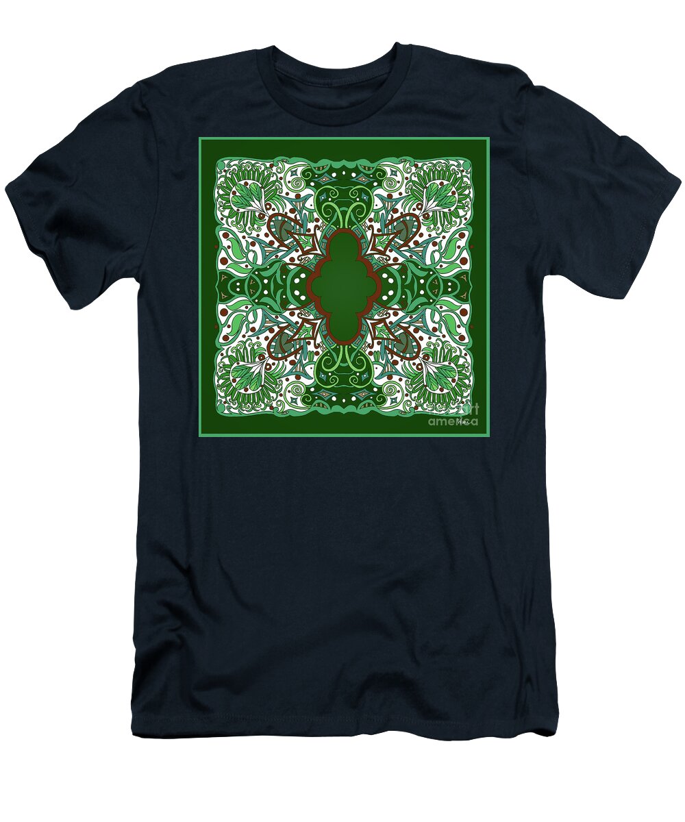 Pillow Design T-Shirt featuring the mixed media Cross in Irish Green with Leaves,Berries and Fan by Lise Winne