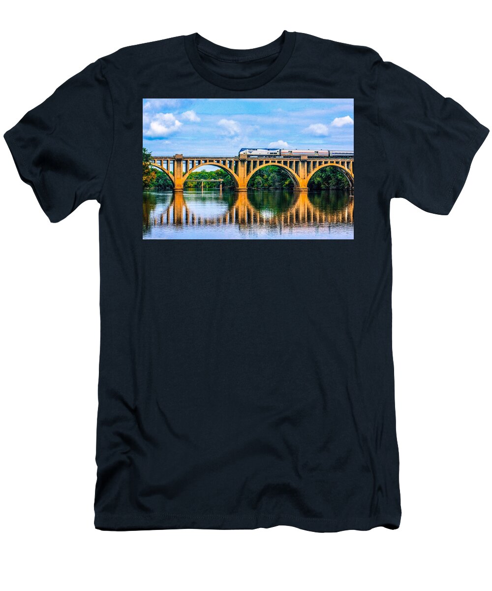 Train T-Shirt featuring the photograph Crossing the Brdige by Addison Likins