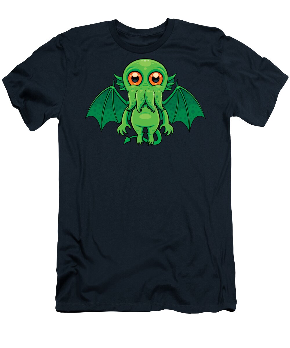 Cthulhu T-Shirt featuring the digital art Cute Green Cthulhu Monster by John Schwegel