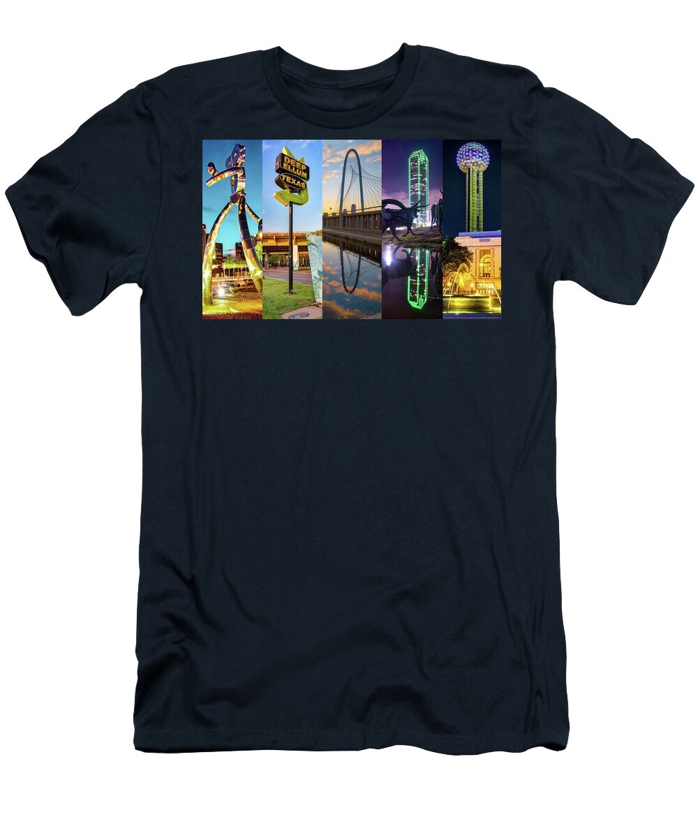 Dallas Texas T-Shirt featuring the photograph Dallas Texas City Collage - Landmarks and Icons by Gregory Ballos