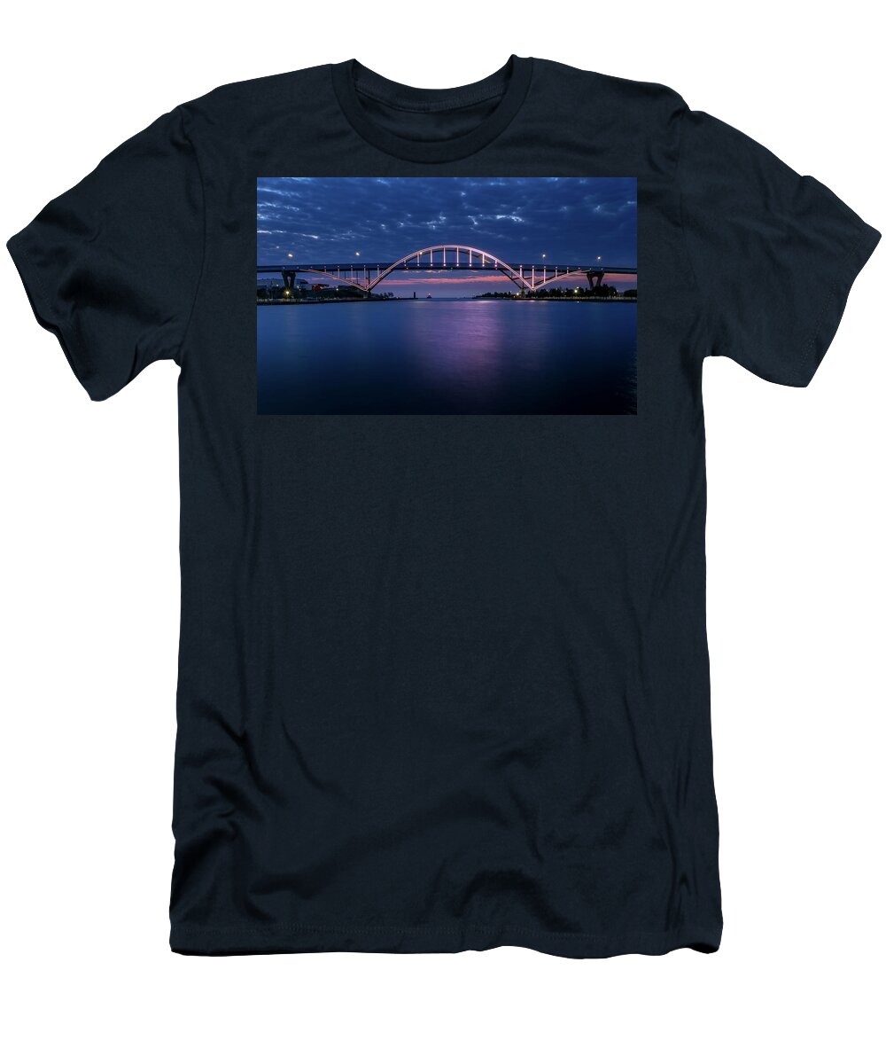 Daniel Hoan Bridge T-Shirt featuring the photograph Daniel Hoan Bridge Lights by Paulette Marzahl