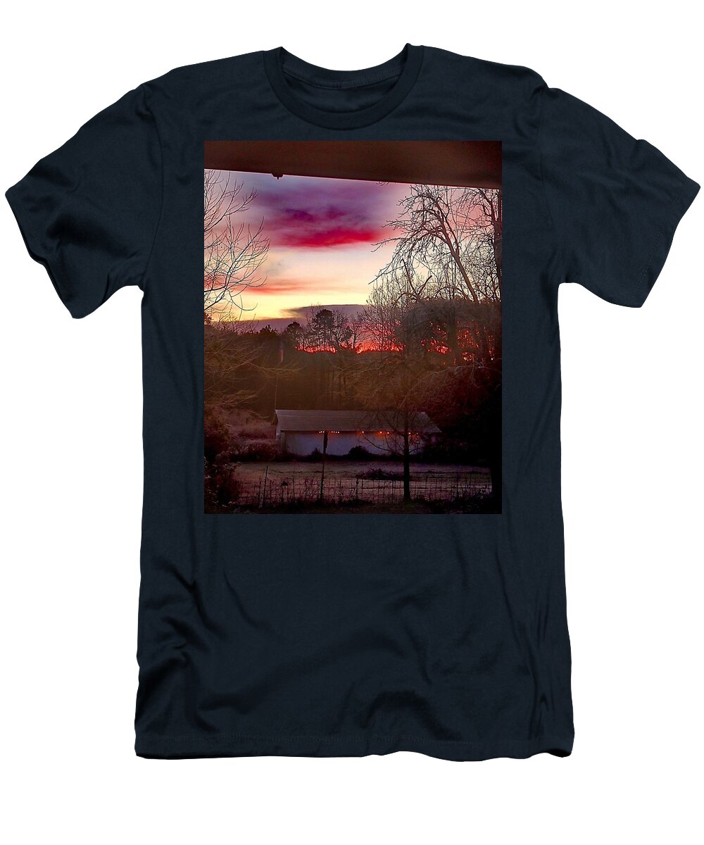 Dawn Pasture T-Shirt featuring the digital art Dawn Over The Pasture by Pamela Smale Williams