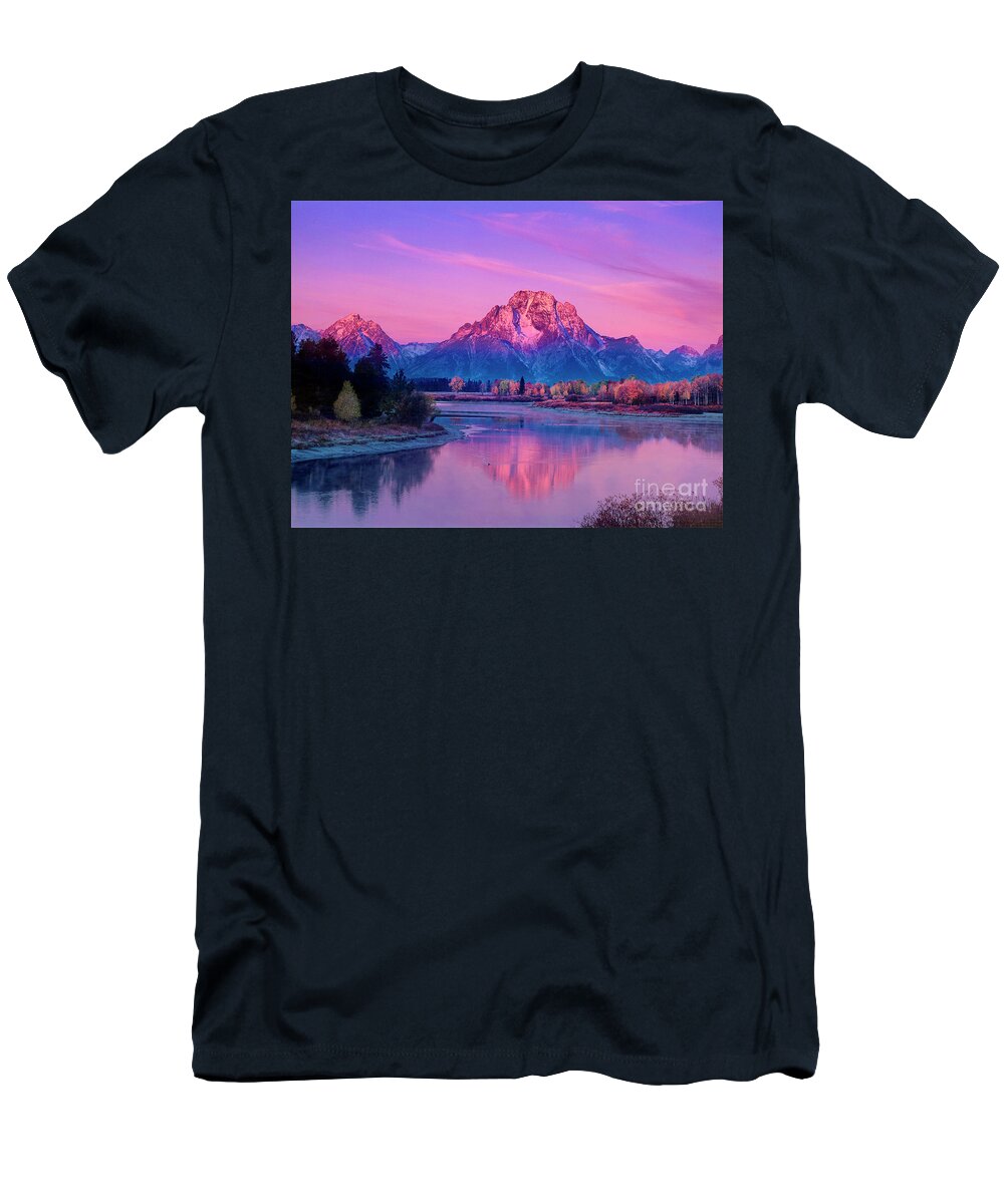 Dave Welling T-Shirt featuring the photograph Dawn Oxbow Bend Fall Grand Tetons National Park by Dave Welling