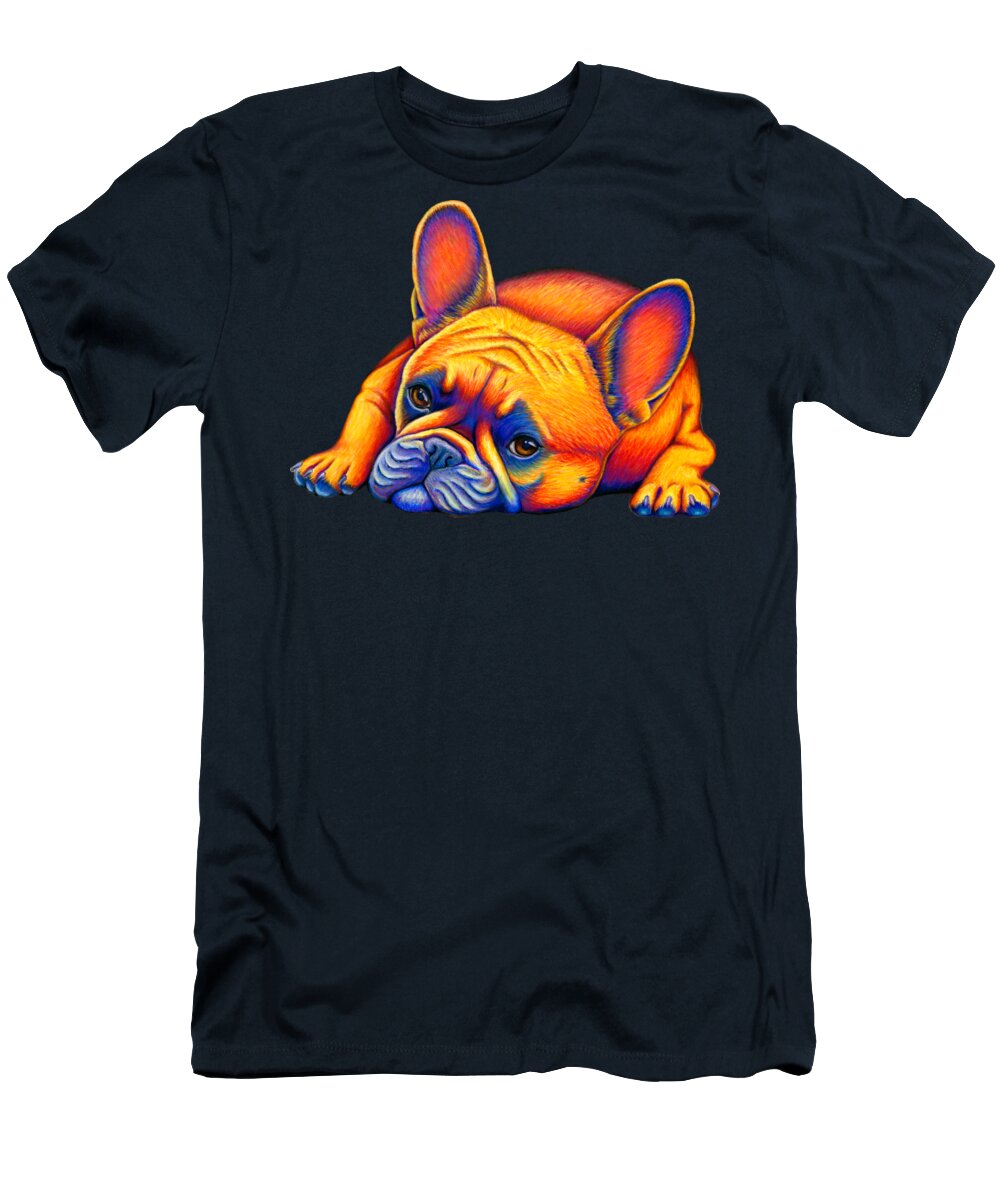 French Bulldog T-Shirt featuring the drawing Daydreamer - Colorful French Bulldog by Rebecca Wang