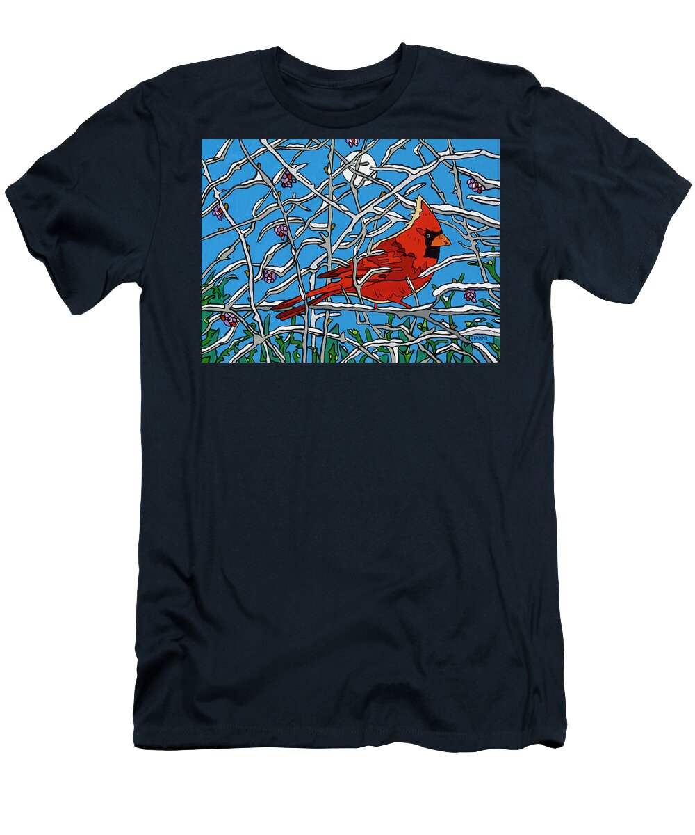 Cardinal December T-Shirt featuring the painting December Perch by Mike Stanko