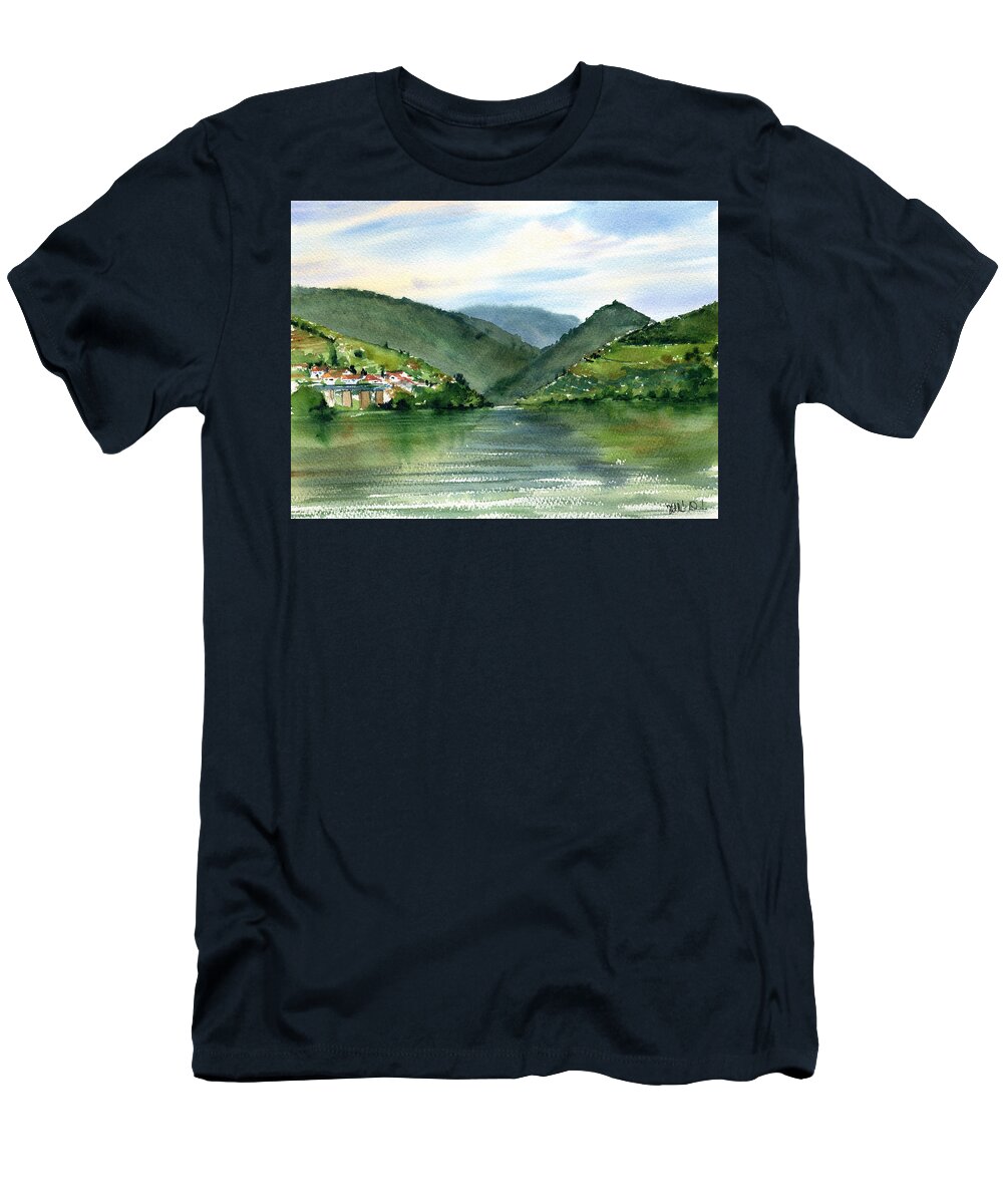 Portugal T-Shirt featuring the painting Douro Valley Portugal by Dora Hathazi Mendes