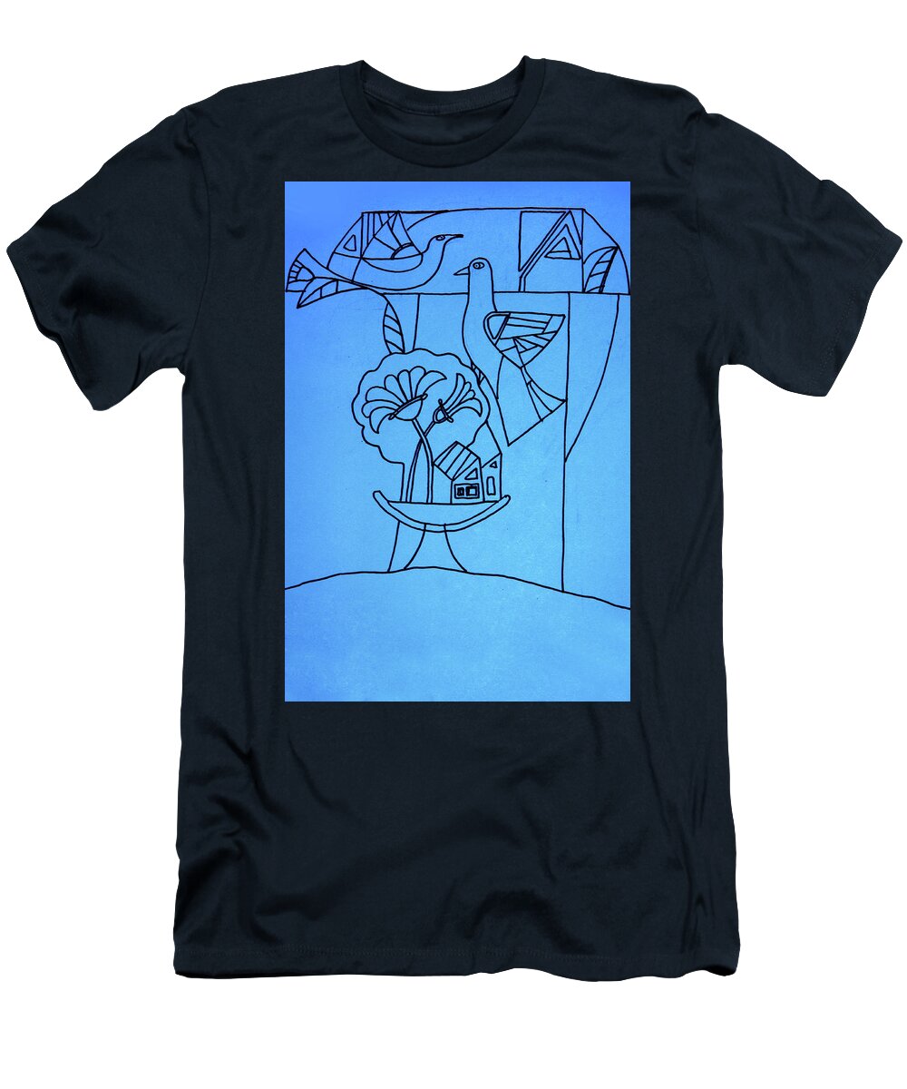 Russian Artists New Wave T-Shirt featuring the drawing Doves Symbol of Love - Blue by Tatiana Koltachikhina