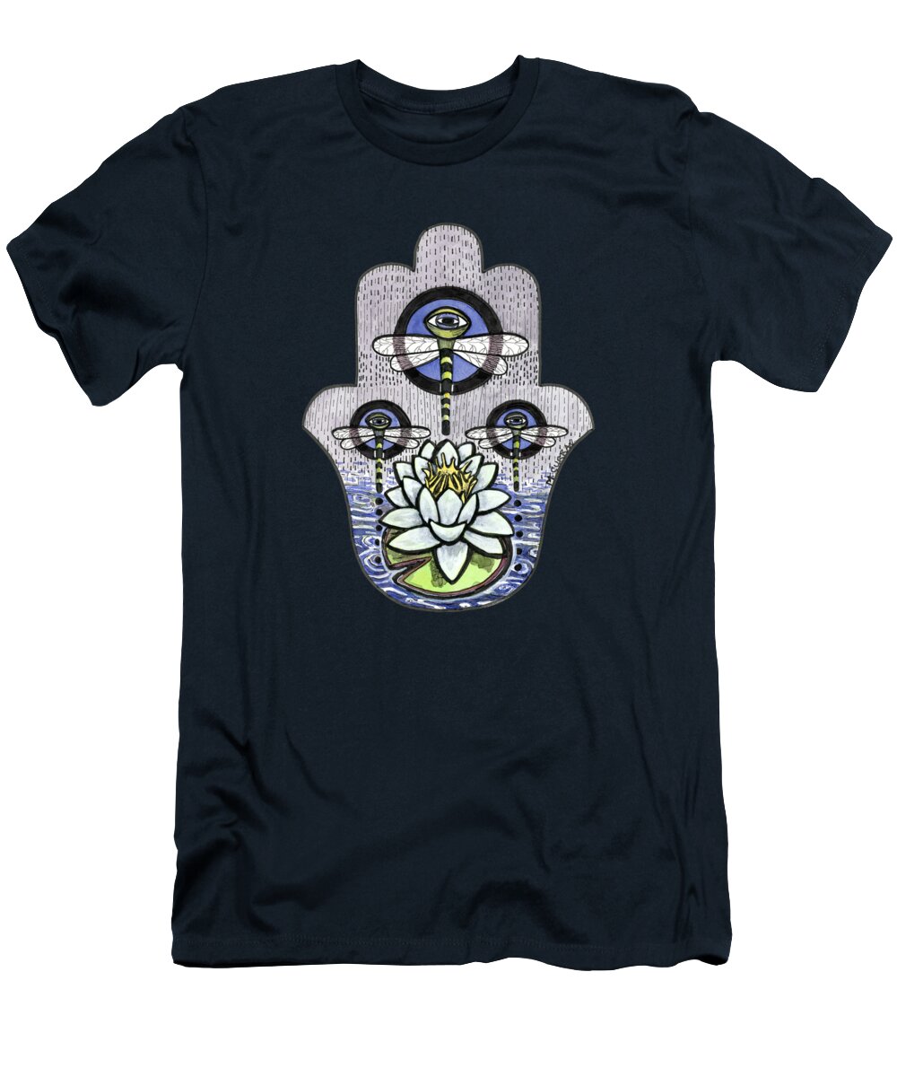 Hamsa T-Shirt featuring the drawing Dragonfleyes by Mindy Curran