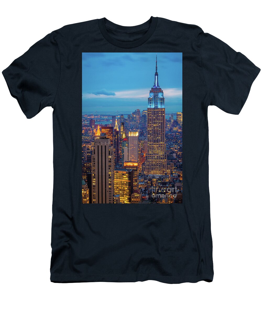 #faatoppicks T-Shirt featuring the photograph Empire State Blue Night by Inge Johnsson