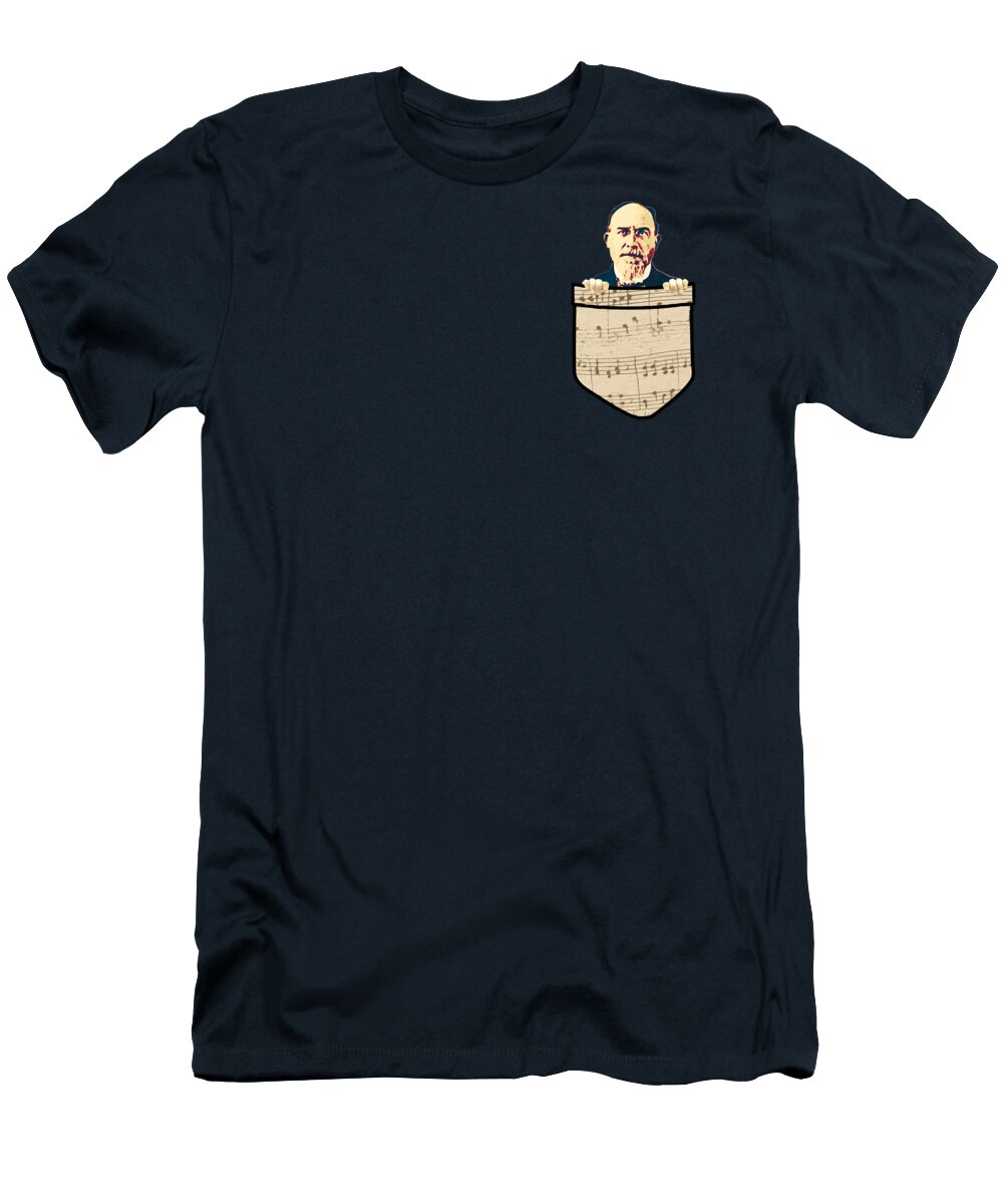 Erik Satie T-Shirt featuring the digital art Erik Satie In My pocket by Filip Schpindel