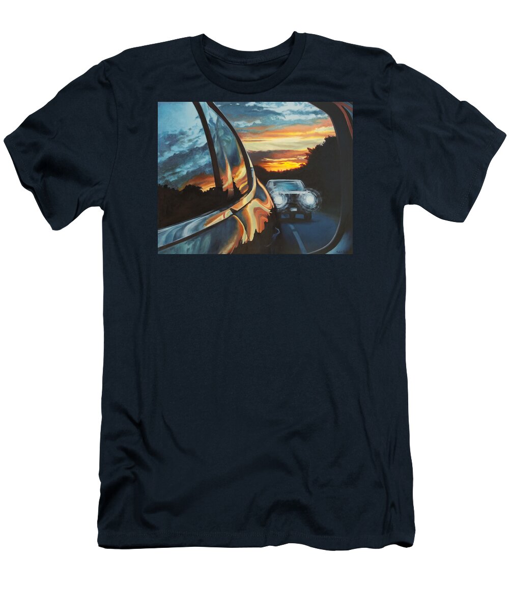 Sunset T-Shirt featuring the painting Exiting East by Heidi E Nelson