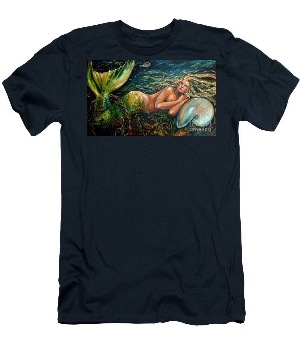 Mermaid T-Shirt featuring the painting Favorite Nautilus Shell by Linda Olsen