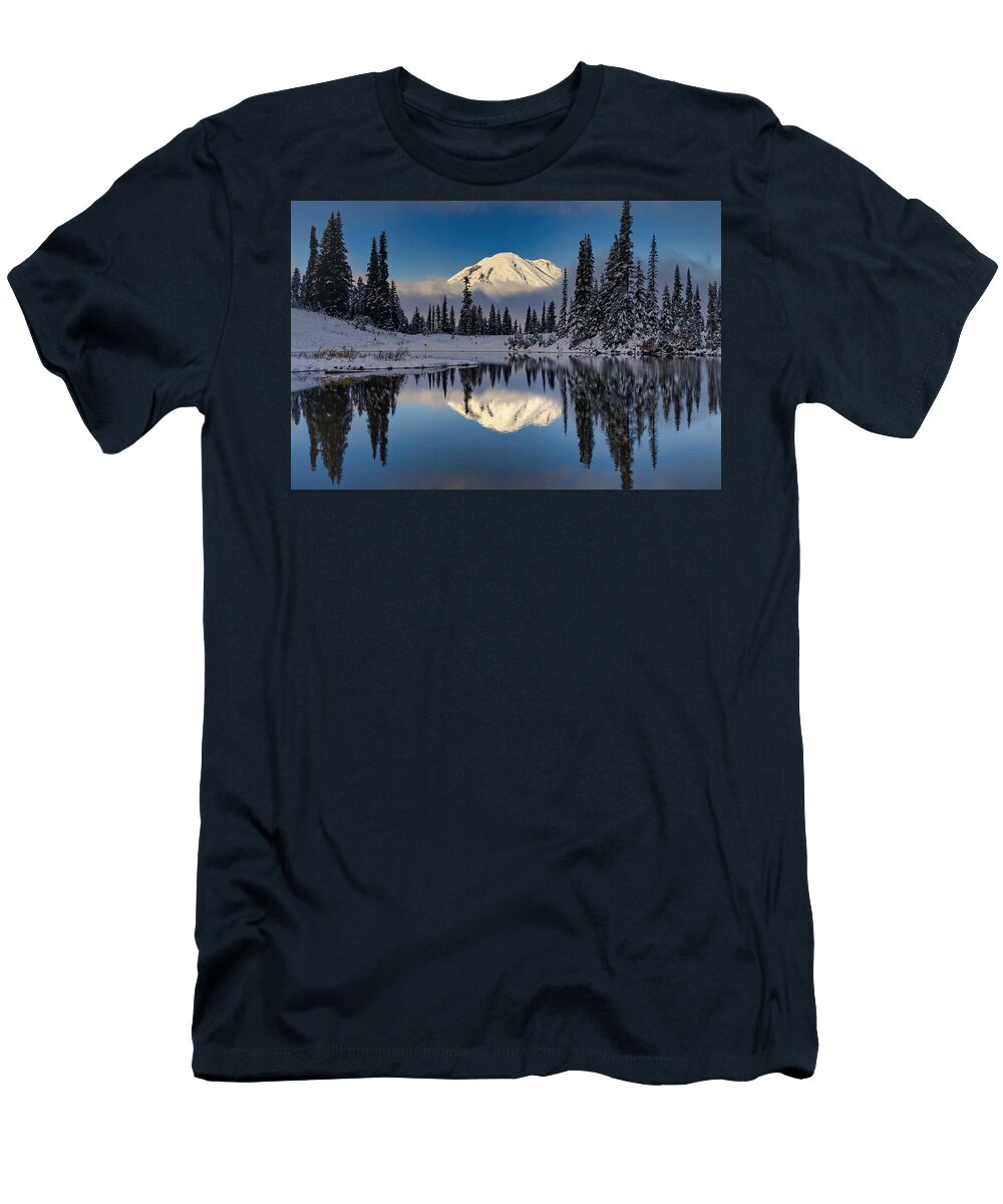 First Snow On Mount Rainier T-Shirt featuring the photograph First Snow on Mount Rainier by Lynn Hopwood