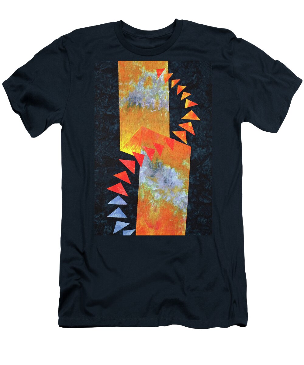 Fiber Art T-Shirt featuring the mixed media Flight at Sunset Detail by Vivian Aumond