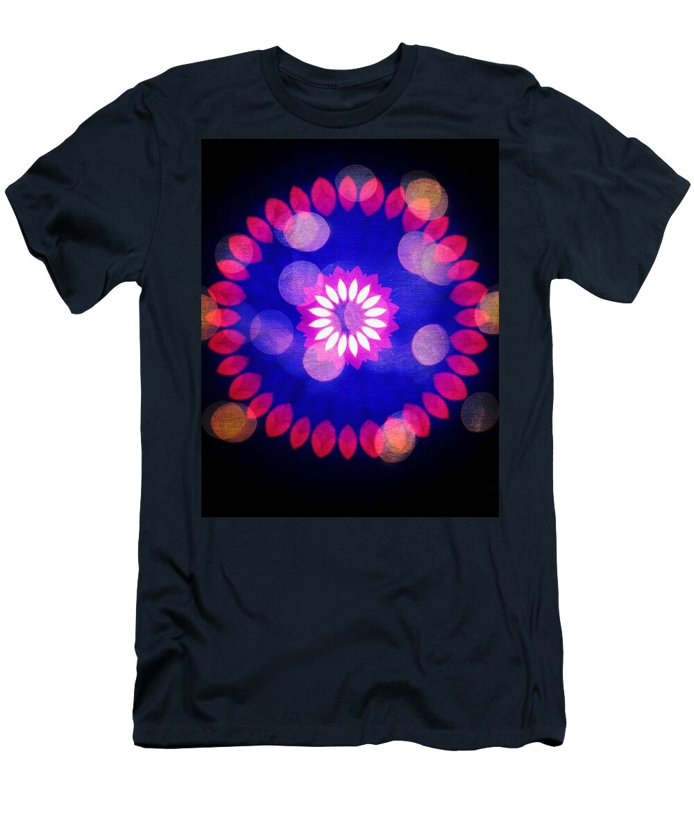 Flower Bokeh Mandala Canvas Draft T-Shirt featuring the mixed media Flower Bokeh Mandala Canvas Draft by Itsonlythemoon -
