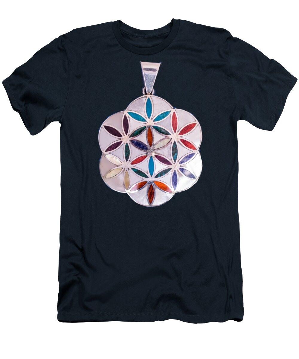 Flower Of Life Pendant T-Shirt featuring the jewelry Flower Of Life Mystical Pendant by Barbara Antonini