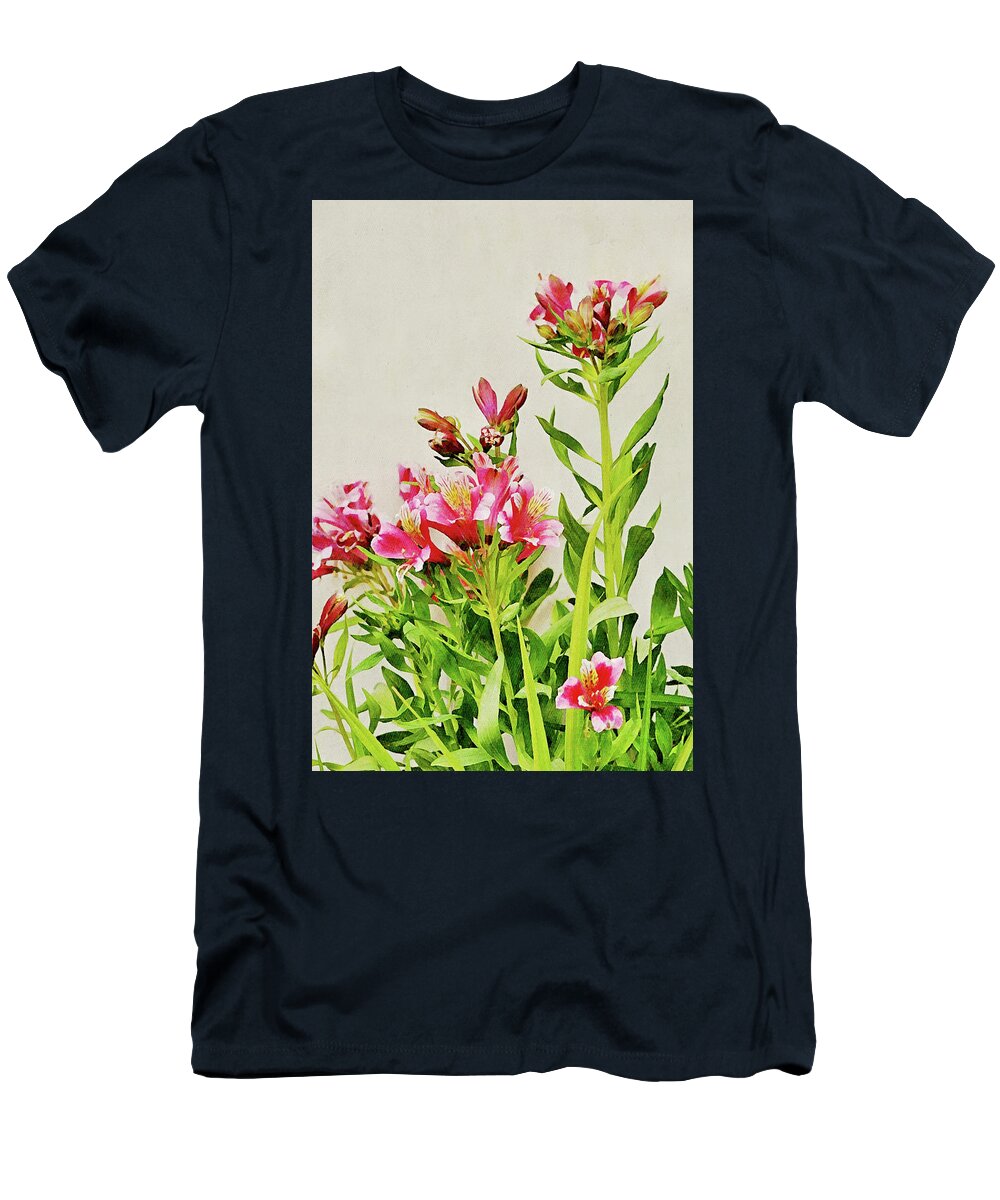 Alstroemeria T-Shirt featuring the digital art Flowers of SoCal - Candy Alstroemeria Flower Portrait by Gaby Ethington