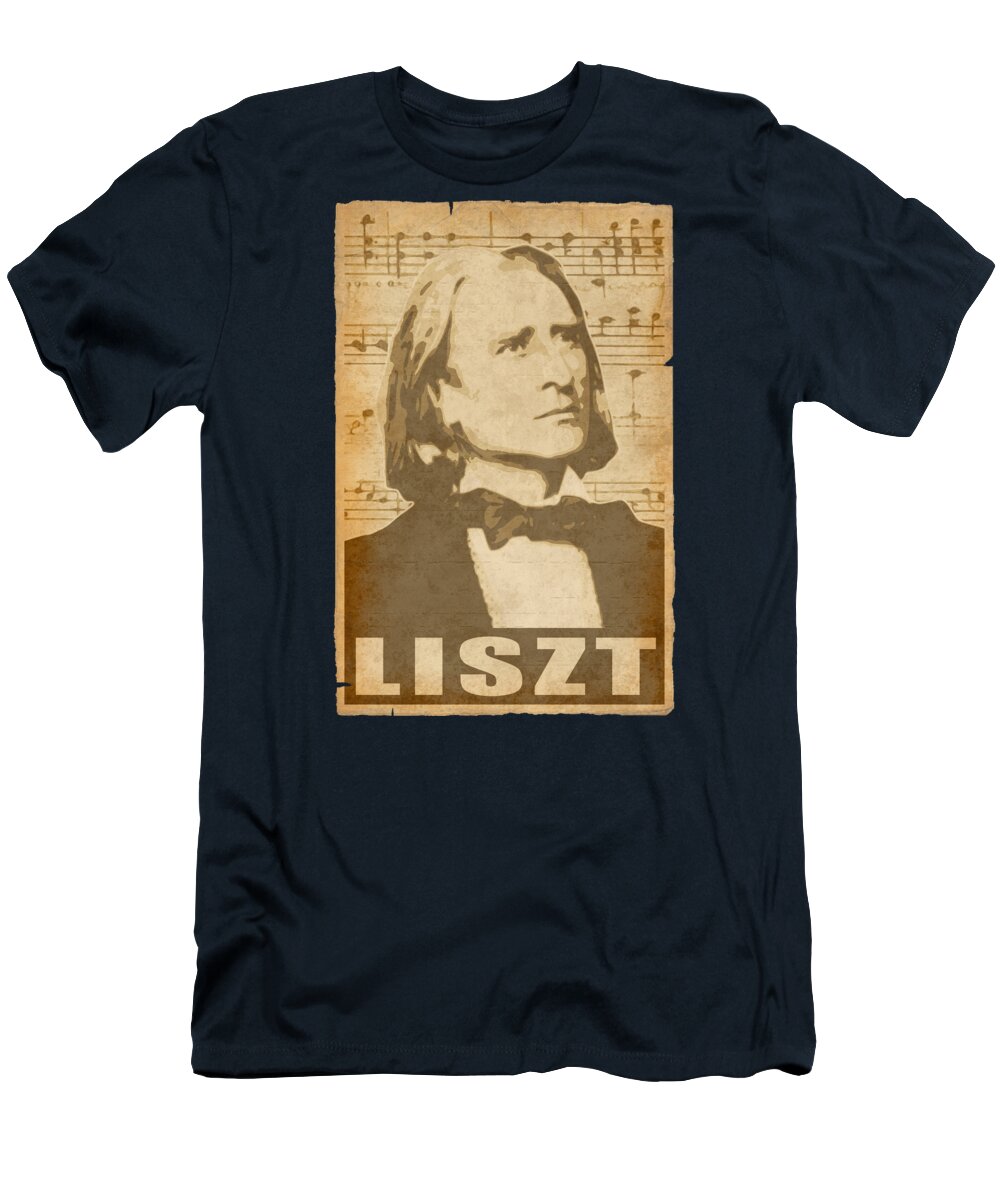 Franz T-Shirt featuring the digital art Franz Liszt musical notes by Filip Schpindel