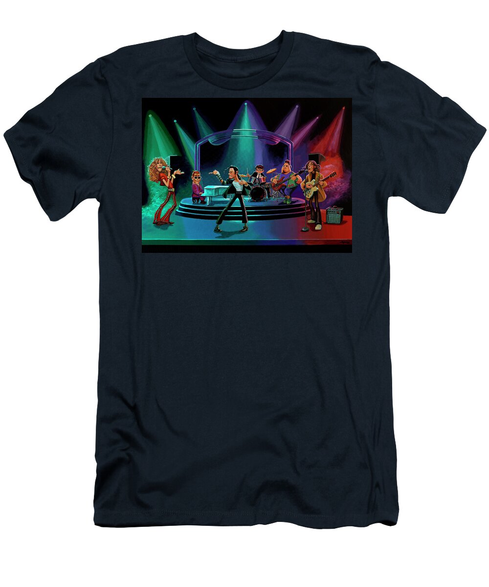 Legends T-Shirt featuring the painting Gabriel Soares Music Legends in Concert Painting by Paul Meijering