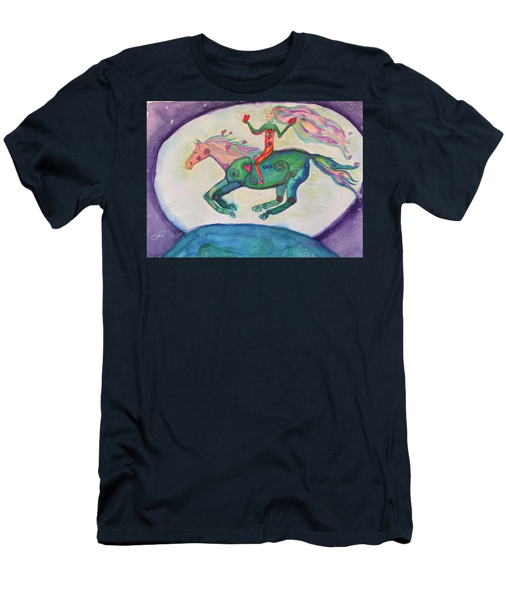 Horse T-Shirt featuring the painting Galloping Hearts by Sandy Rakowitz