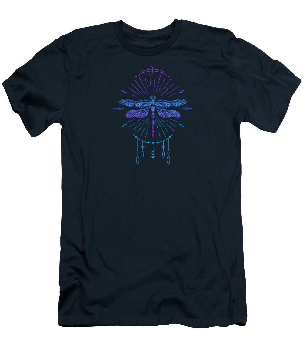 Dragonfly T-Shirt featuring the digital art Geometric Blue Boho Dragonfly by Laura Ostrowski