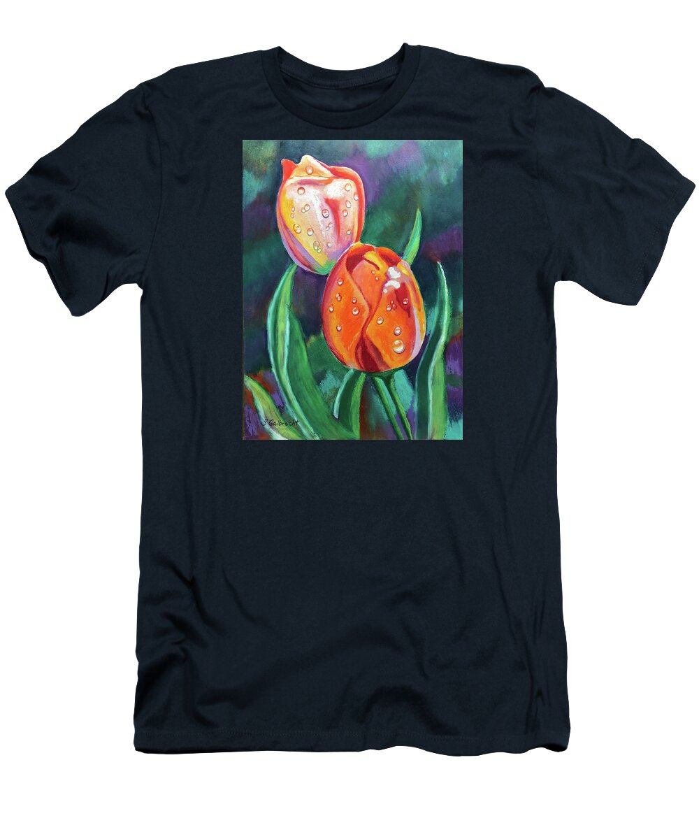 Tulips T-Shirt featuring the painting Glenveagh Tulips by Shirley Galbrecht